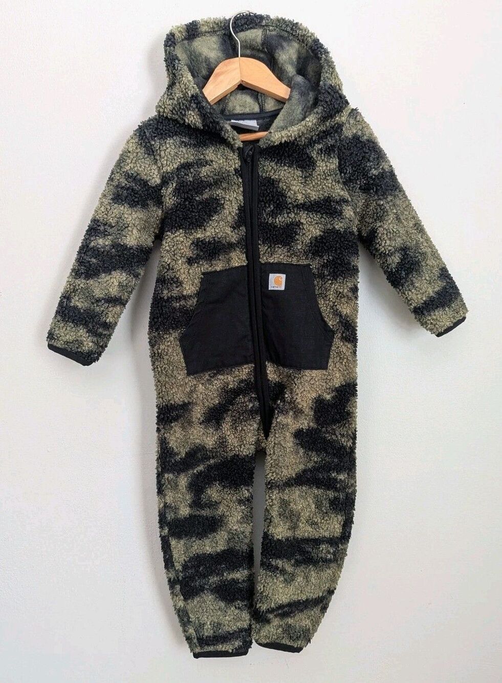 Carhartt Baby Boys Sherpa Zip-front Hooded Coverall Camo Print Fleece 24 Months